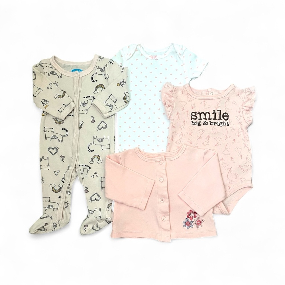 Adorable Baby Girl Bundle Kittens and Heart Designs - 0-3 Months, 3-6 Months